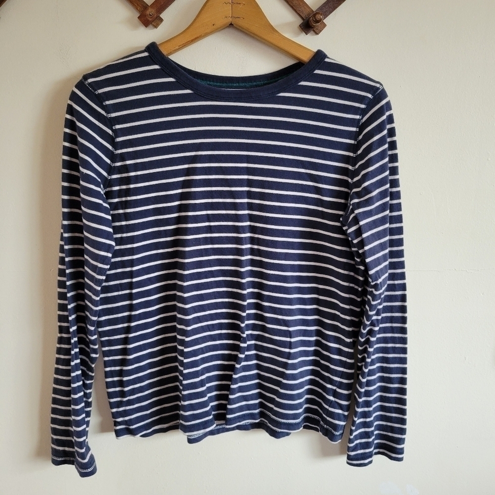 Boden Kids Long Sleeve Cotton Shirt Navy Blue White Stripe 15 16